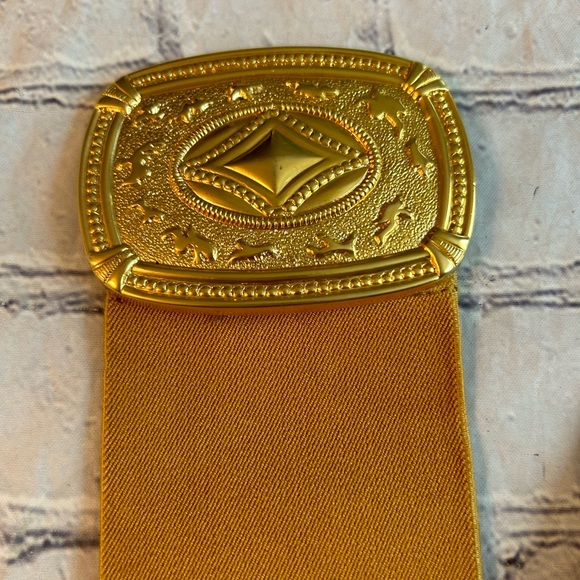 VINTAGE PEARL (1990) MUSTARD GOLD STRETCH WIDE BELT WOMENS SIZE MEDIUM - Picture 10 of 11